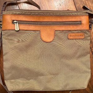 Hartman Nylon/Leather Trim Olive Green Crossbody Bag